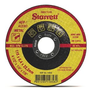 Disco desbaste 115,0mm (4.1/2 ) x 6,4 x f22 starrett dad115-64x