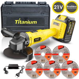 Esmerilhadeira angular 4.1/2 bateria 21v titanium + 5 discos
