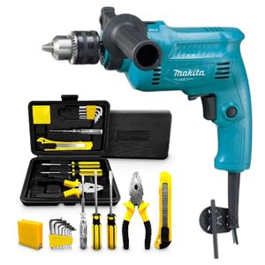 Furadeira 500w c/impacto + jogo ferramentas maleta 11 pçs