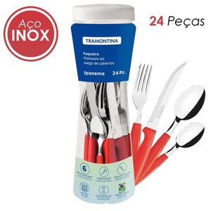 Faqueiro ipanema inox 24 peças vermelho