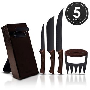 Jogo de churrasco tramontina black aço inox c/ cepo 5pcs