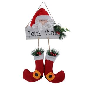 Placa decorativa feliz natal com noel e botas 46 cm magizi
