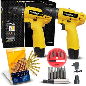 Kit parafusadeira 12v bivolt c/ 2 unidades titanium + kit