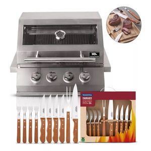 Churrasqueira a gás de embutir + kit churrasco 10 pçs