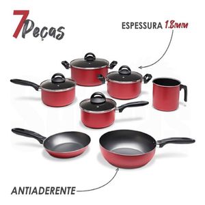 Jogo de panelas antiaderente tampa vidro chilli 7 peças brinox
