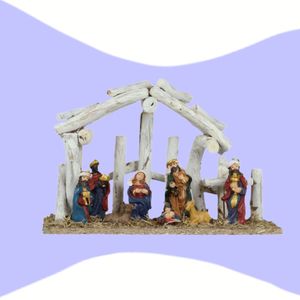 Imagem presepio sagrada família 8 figuras 25x17 cm natal
