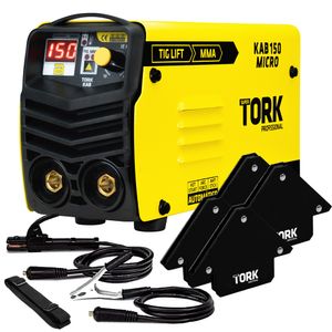 Maquina de solda inversora 150a mma ie-6150 220v + 4 esquadro magnético 12 kg - em-9012