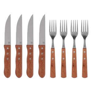 Kit para churrasco inox cabo de madeira premium 8 pcs