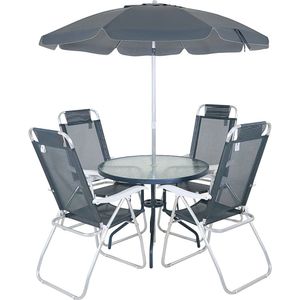Conjunto mesa de jardim noronha cadeiras e ombrellone cinza