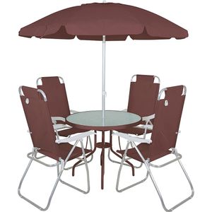 Conjunto mesa de jardim noronha cadeiras e ombrellone marrom
