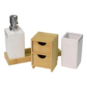 Conjunto para banheiro de cerâmica e bambu 5 pçs mimo style
