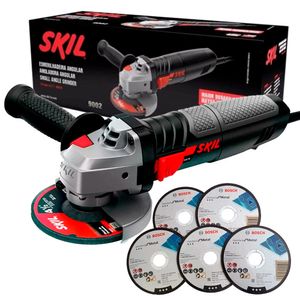 Esmerilhadeira angular 4 1/2" 0830w 11000rpm +05 disco 110v - kit