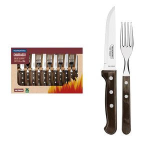 Jogo de talheres tramontina jumbo inox c/ cabo madeira 12pcs