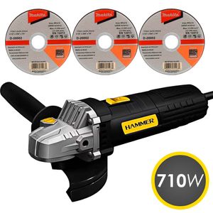 Esmerilhadeira angular 4 1/2" 0710w 12000rpm gyem7101 + 3 discos 110v