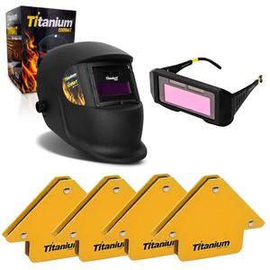 Kit 4 esquadros + máscara solda automática + óculos solda