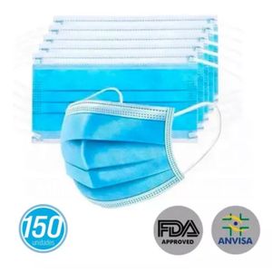 Mascara respiratoria descartavel tripla camada c/clip nasal azul kit c/ 150 pçs