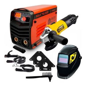 Inversora solda 200a mma tig bivolt + esmerilhadeira + kit 110v