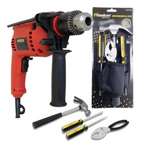 Furadeira impacto 1/2 500w schulz + kit ferramentas martelo 220v