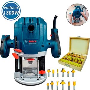 Tupia coluna bosch 1300w profissional + kit 12 fresas